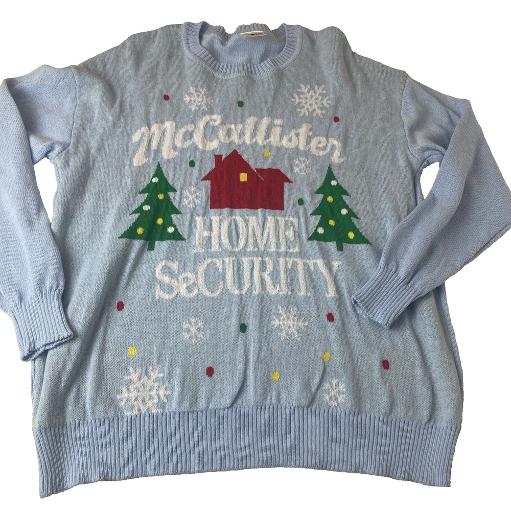 Home Alone Women's L Ugly Christmas Sweater Mccallister Home Security Blue